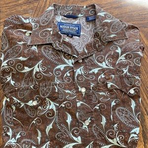 Panhandle Slim Brown Shirt with Light Blue Paisley Print